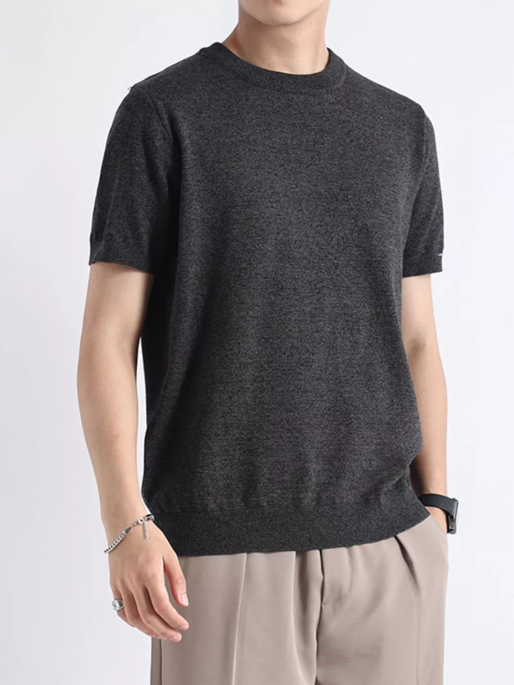 Men's Plus Size Casual Knitted Short Sleeve T-Shirt, image 8