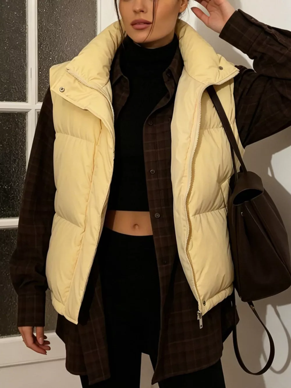 Snap-Button Placket Quilted Puffer Vest Coat, image 24