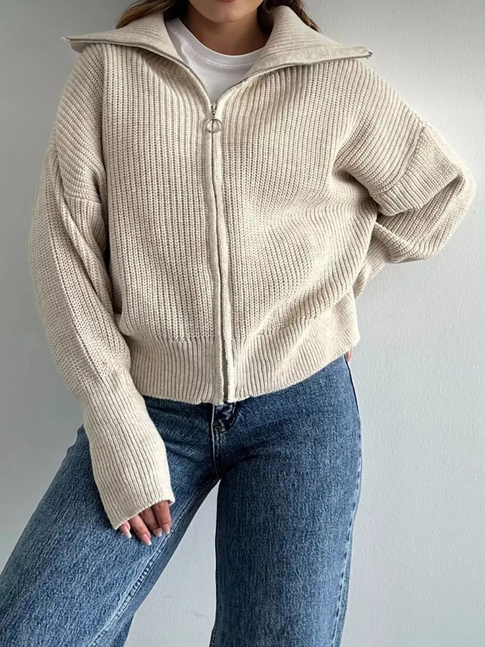 Zip Up Dropped Shoulder Cardigan, image 19