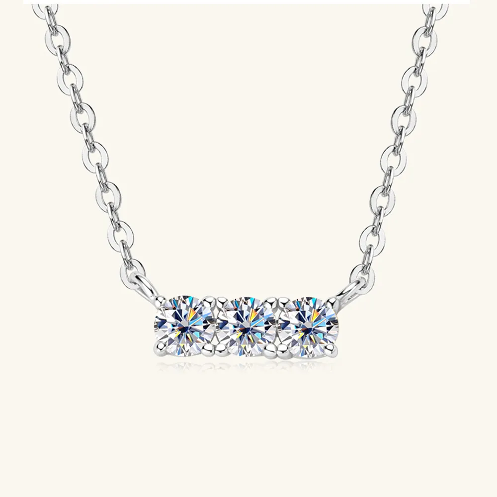 925 Sterling Silver Inlaid Moissanite Bar Necklace, image 6