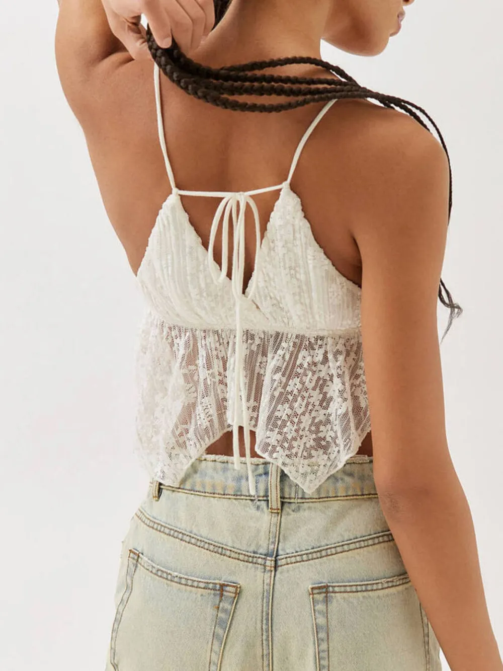 Lace Cropped Cami with Flowy Hem, image 4