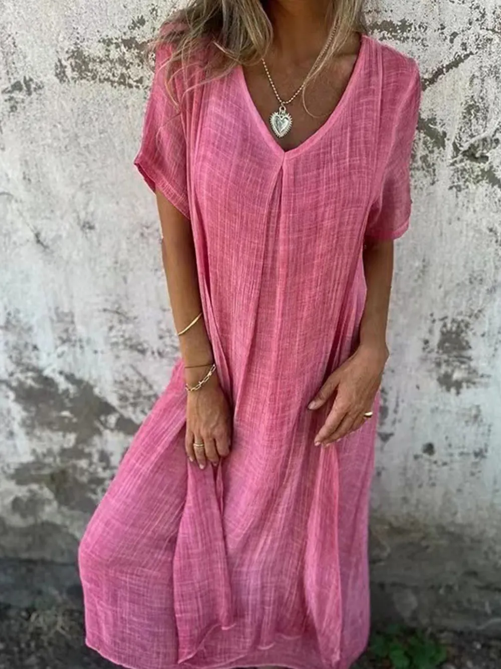 Full Size V-Neck Short Sleeve Midi Dress Plus Size, image 13