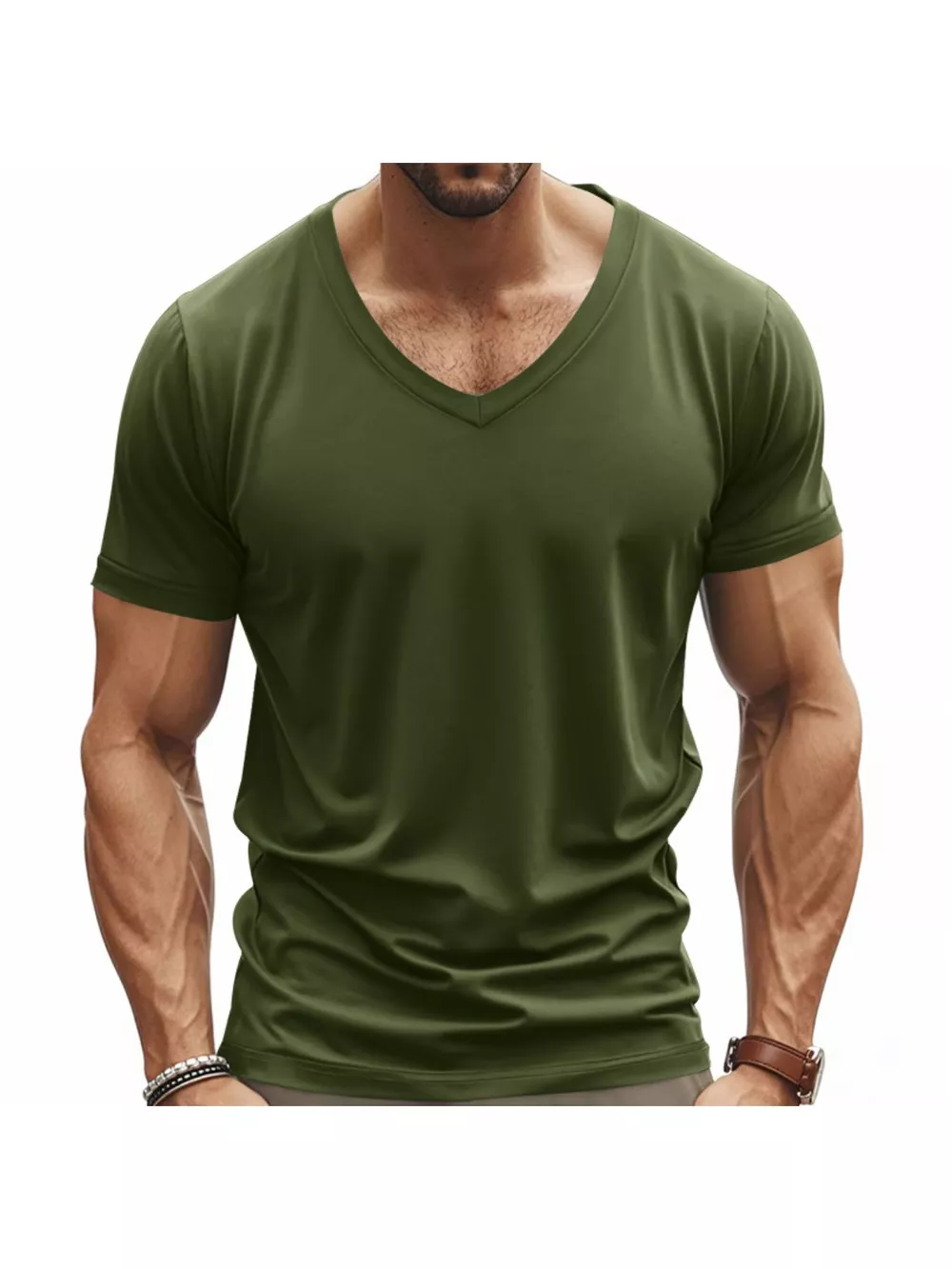 Men's Full Size Slim Fit V-Neck Basic T-Shirt Plus Size, image 3