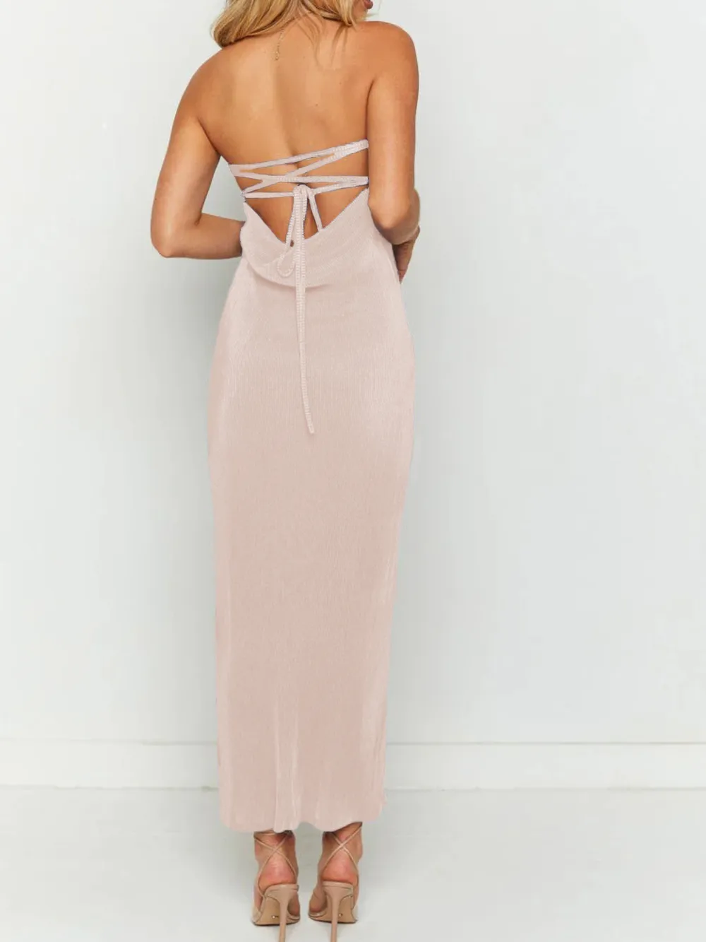Lace-Up Back Tube Maxi Dress, image 20