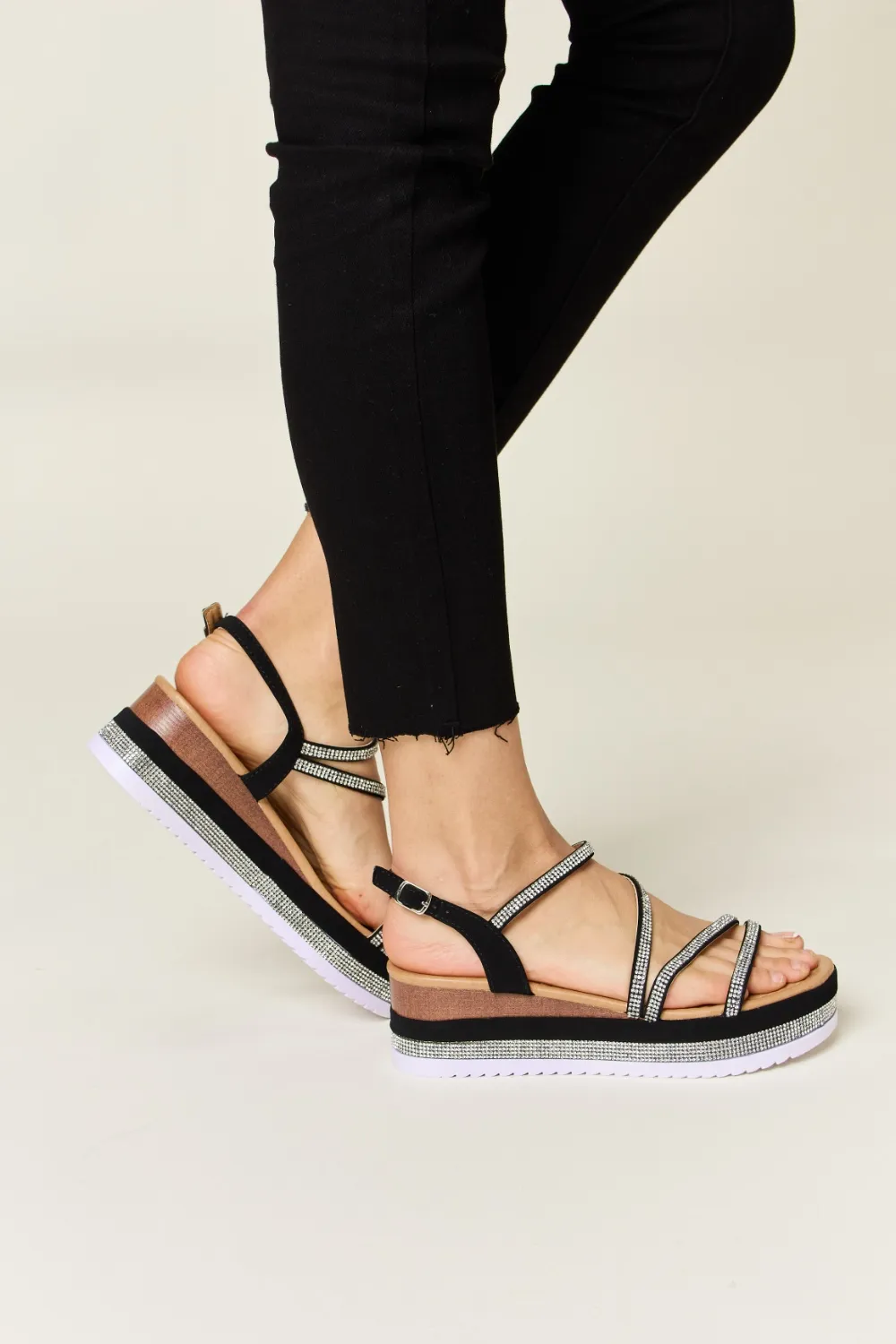 Rhinestone Strappy Wedge Sandals, image 6