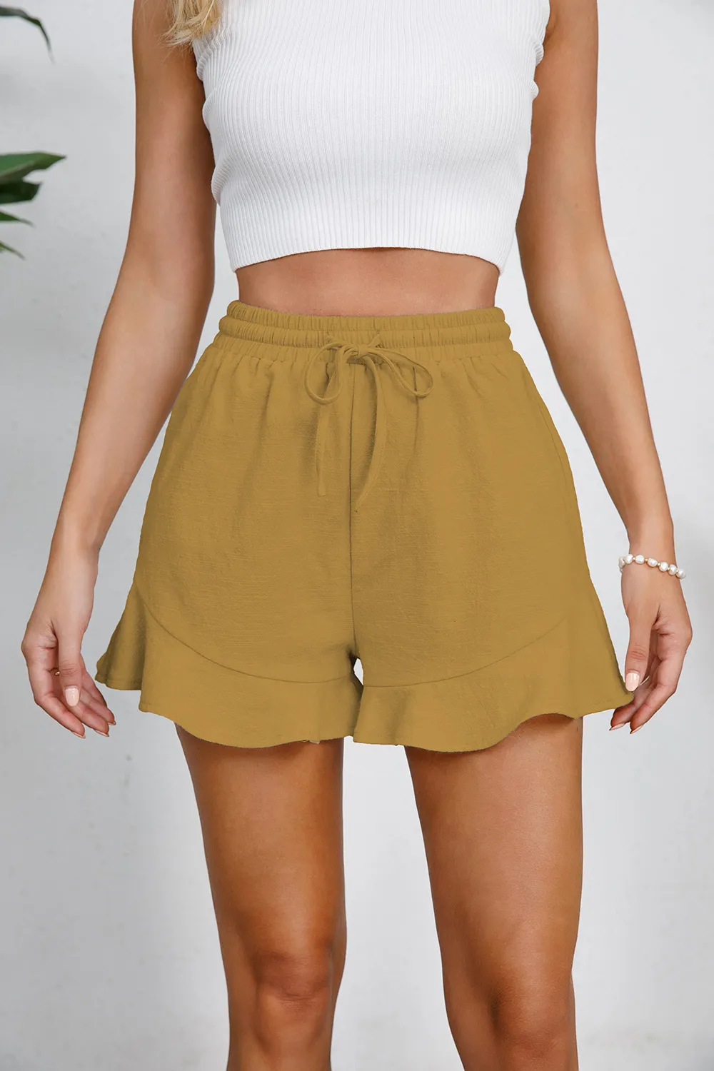 Full Size Drawstring Ruffle Hem Shorts, image 17