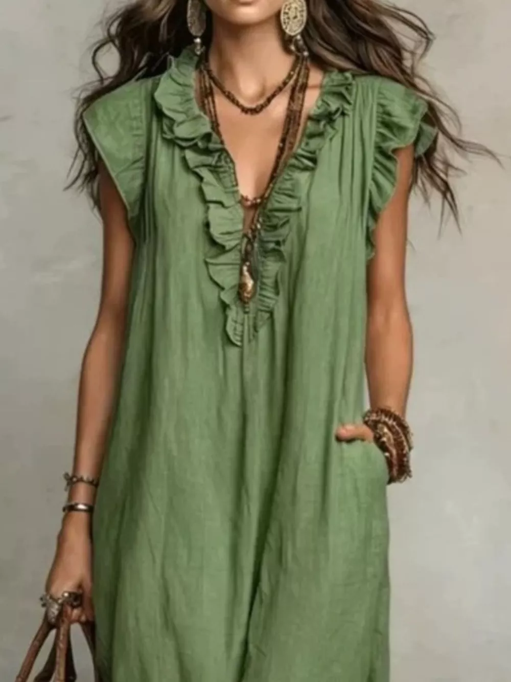 Full Size Ruffled V-Neck Cap Sleeve Maxi Dress Plus Size, image 2