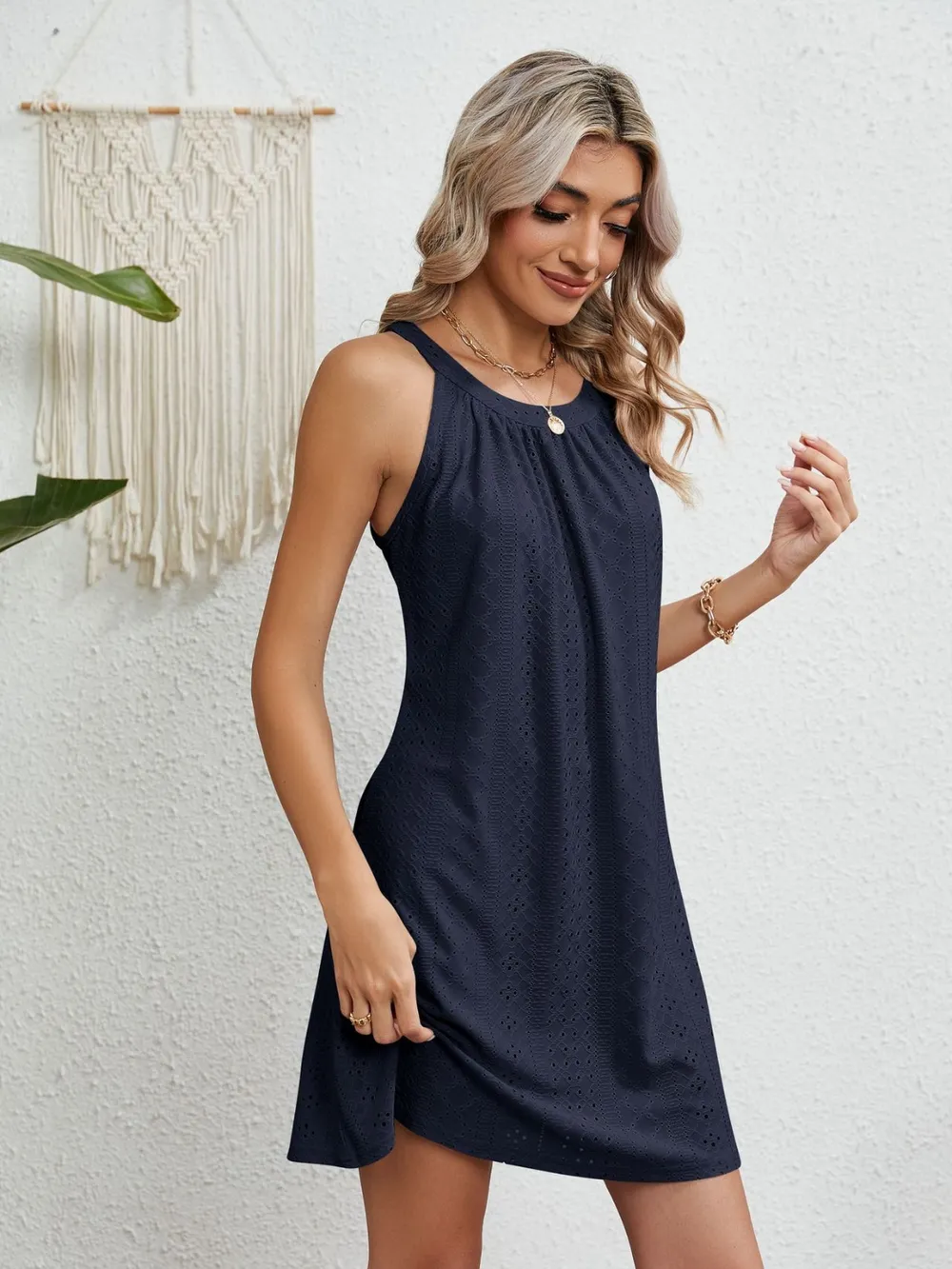 Eyelet Round Neck Sleeveless Dress, image 23