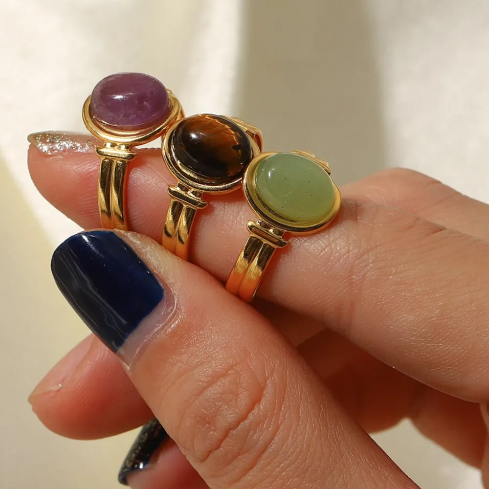 Vintage Natural Stone Gold Plated Adjustable Ring, image 11