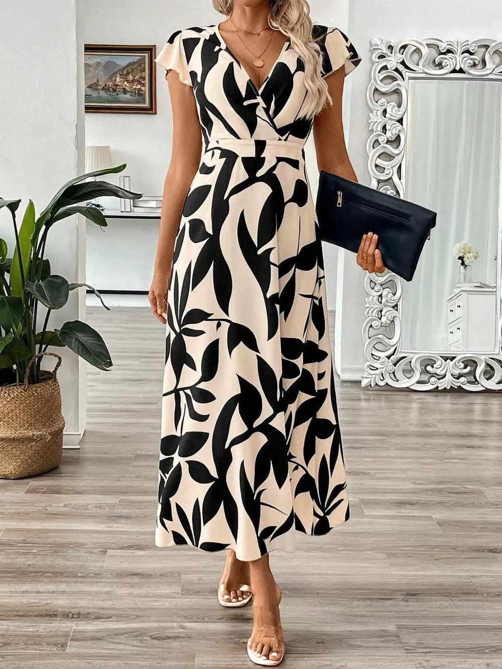 Surplice Cap Sleeve Midi Dress, image 12