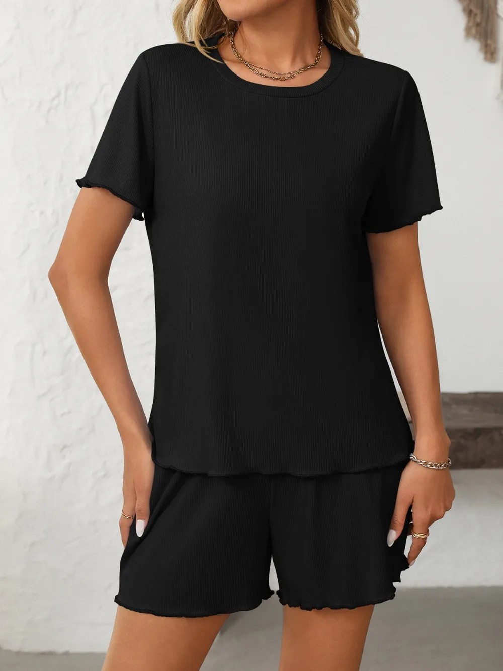 Round Neck Short Sleeve Top and Shorts Set, image 14