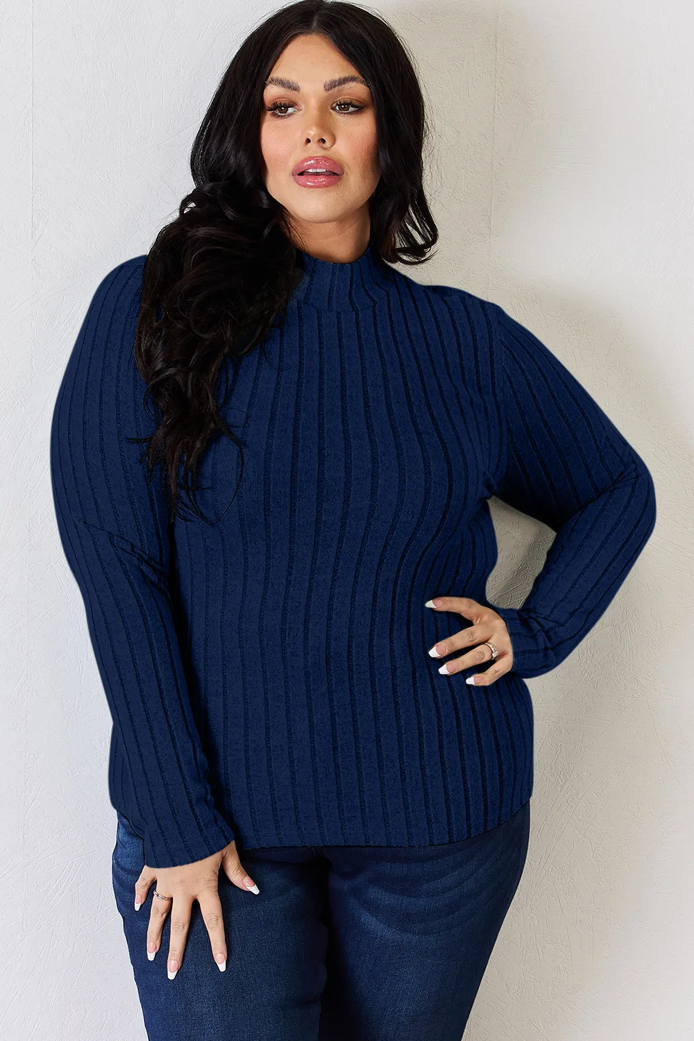 Full Size Ribbed Mock Neck Long Sleeve T-Shirt, image 19