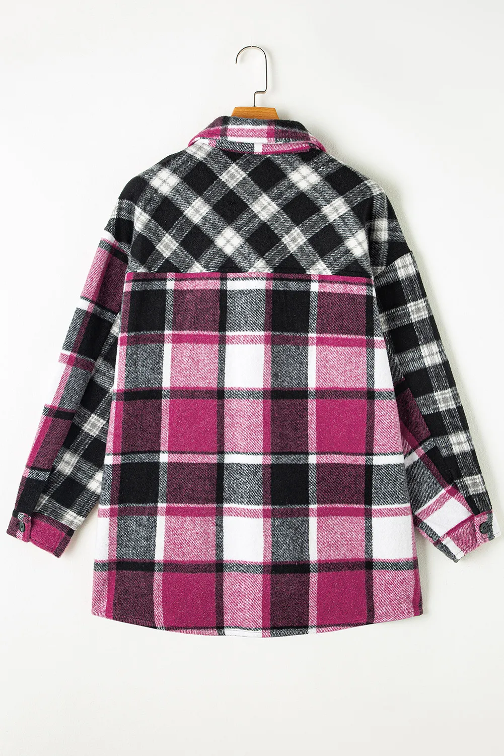 Pocketed Plaid Collared Neck Long Sleeve Shacket, image 6