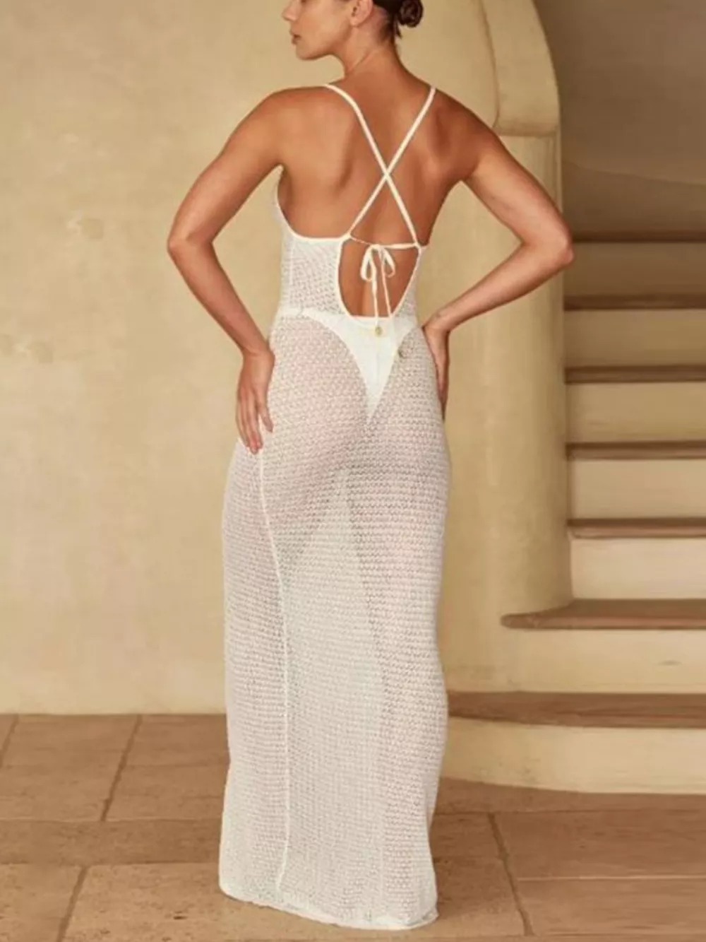 Crochet Knit Slit Cover-Up Dress, image 3