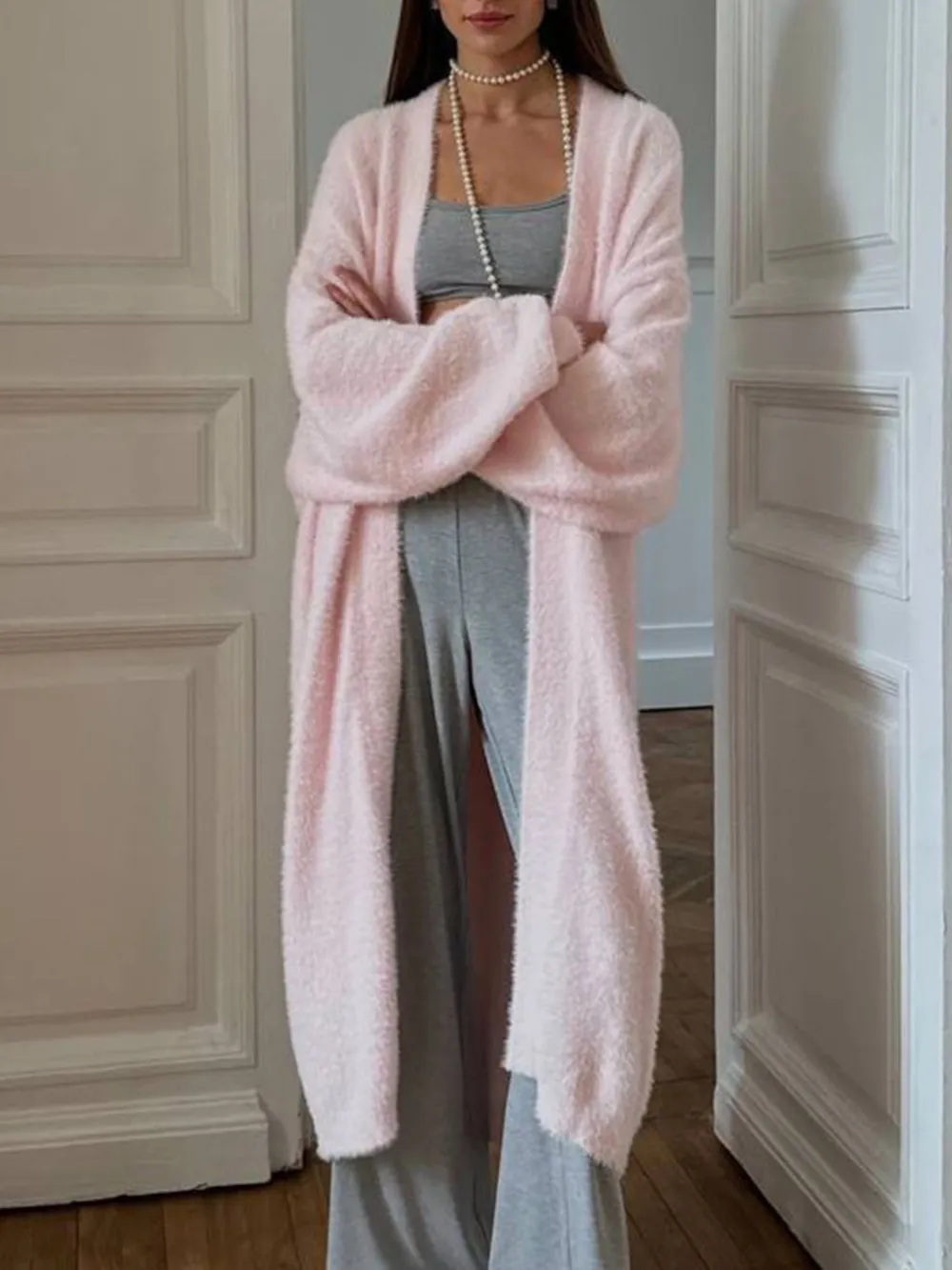 Fuzzy Open Front Solid Color Cardigan, image 16
