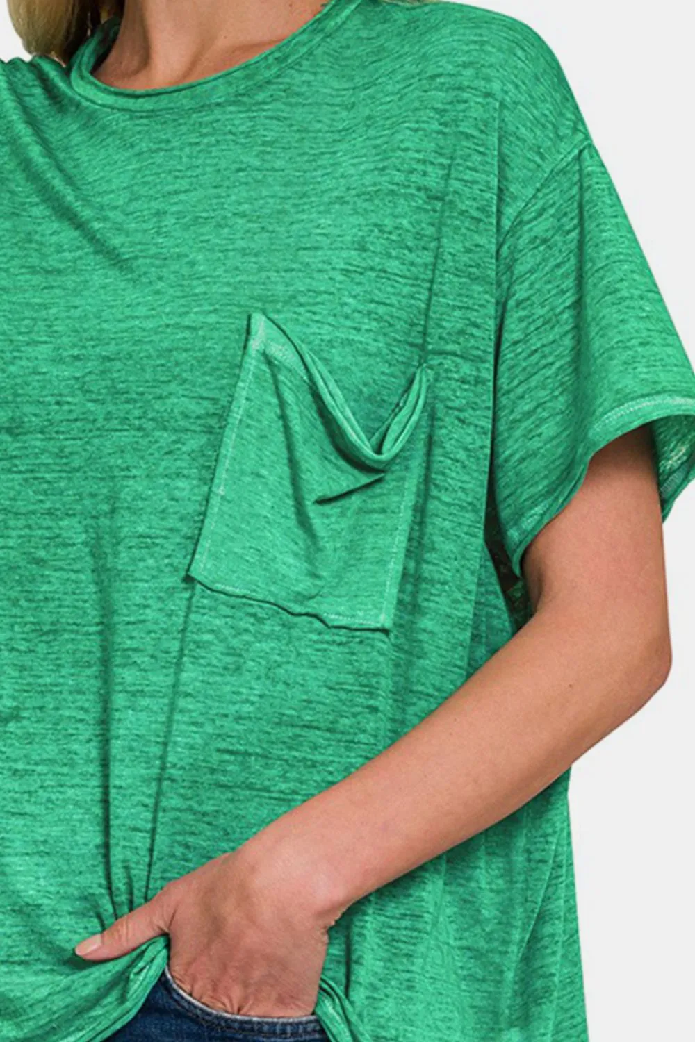 Pocketed Round Neck Dropped Shoulder T-Shirt, image 3