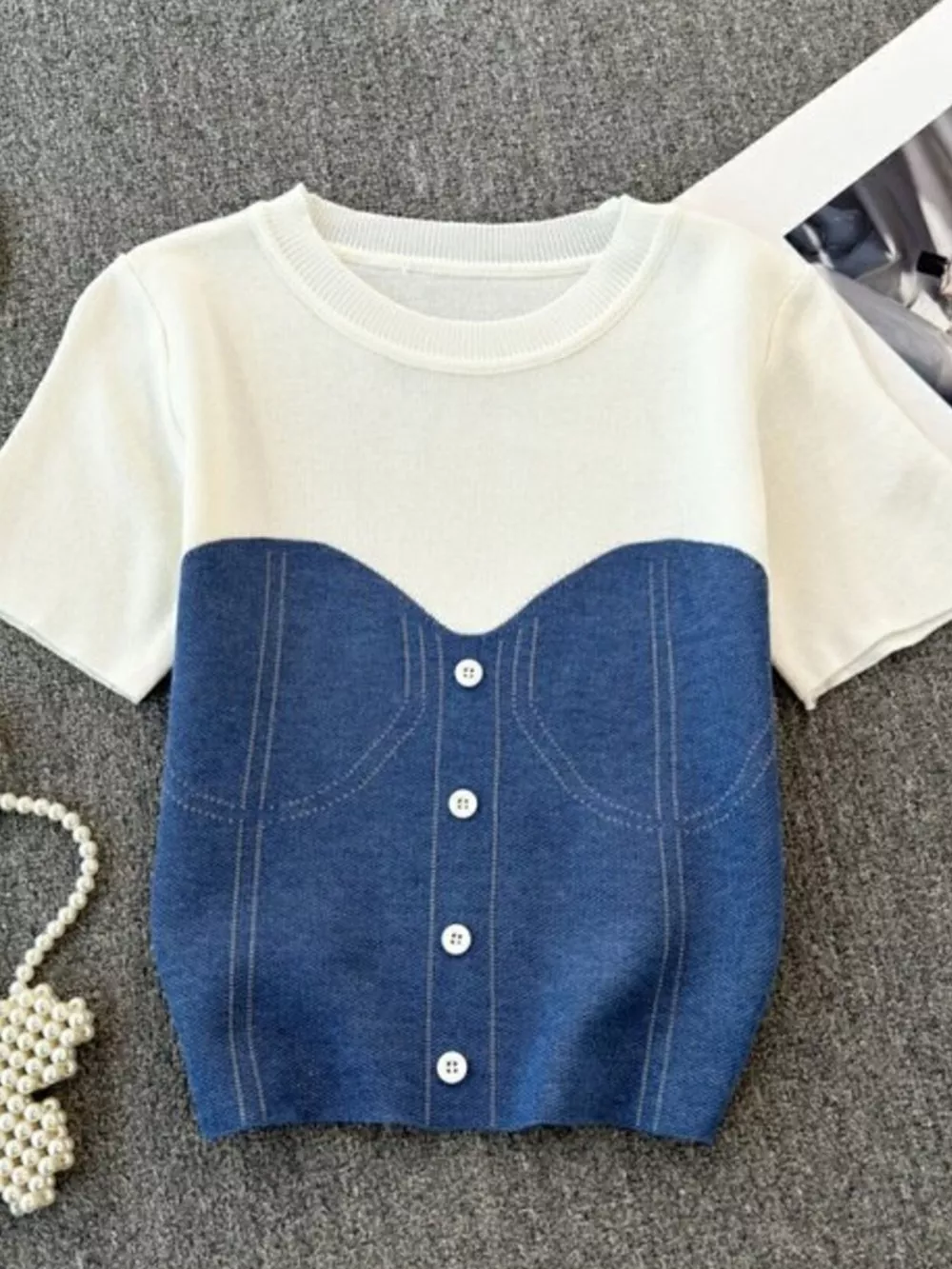 Color Block Short Sleeve Knit T-Shirt, image 2