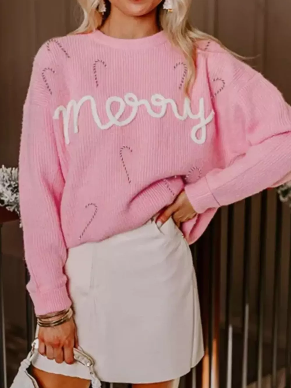 Merry Candy Cane Christmas Crew Neck Sweater