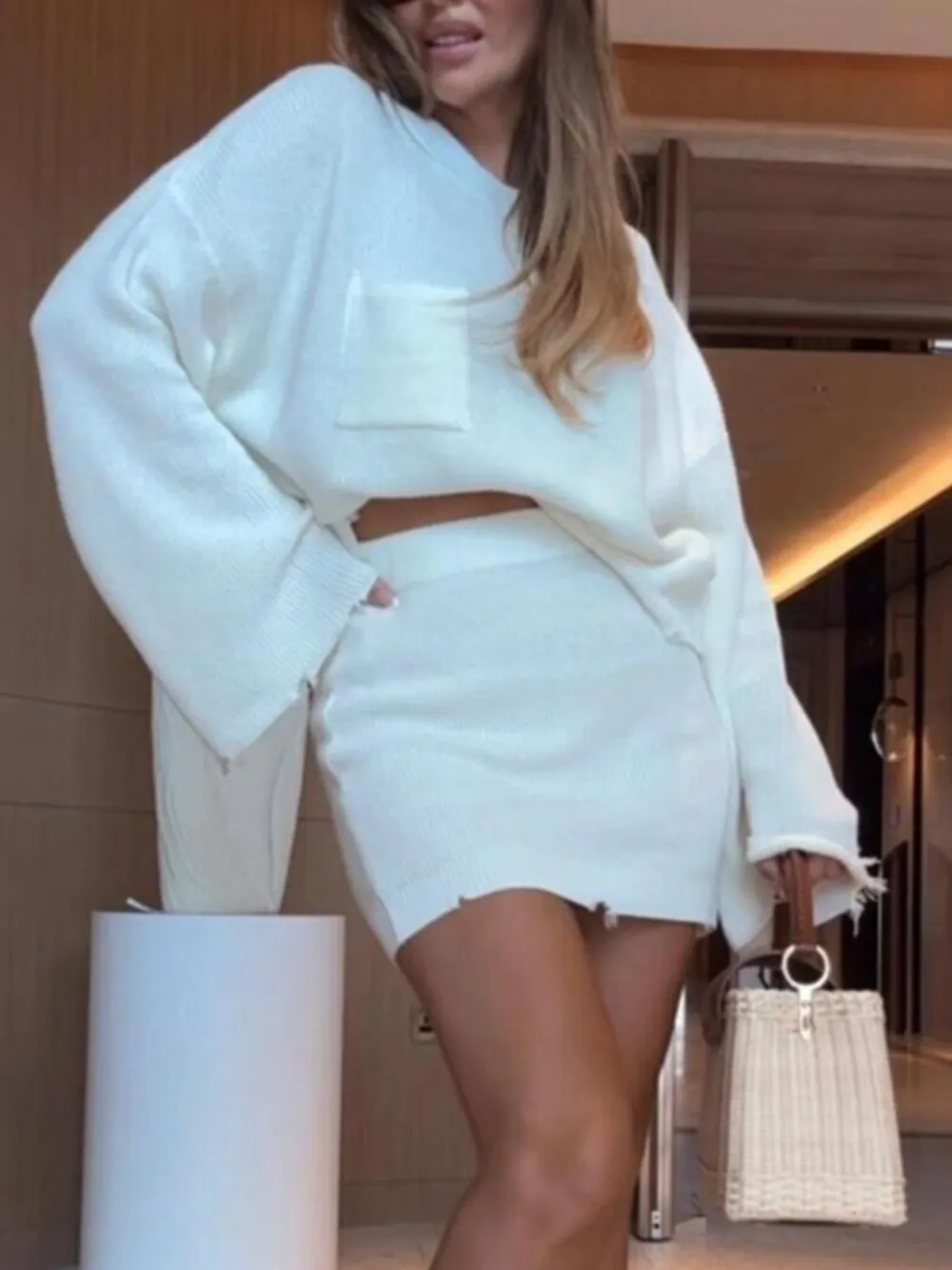 Ribbed Knit Long Sleeve Top and Skirt Sweater Set, image 4