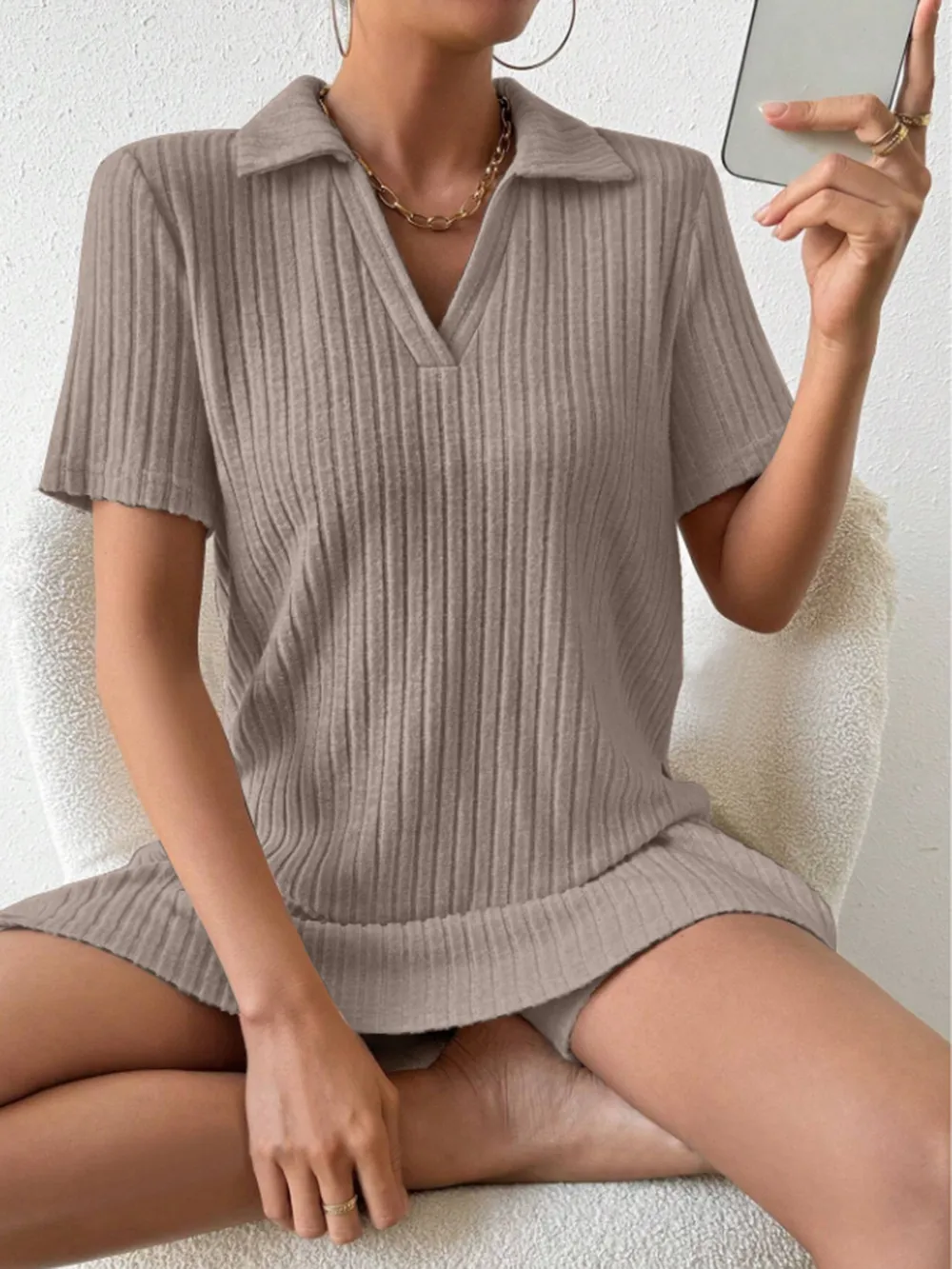 Johnny Collar Short Sleeve Top and Shorts Set, image 10