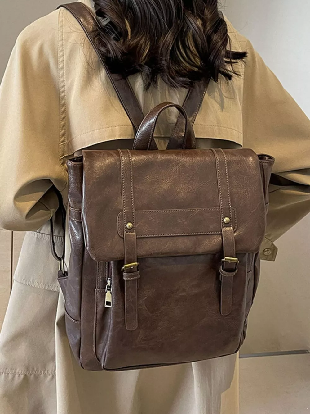 Leather Flap Backpack Bag, image 6