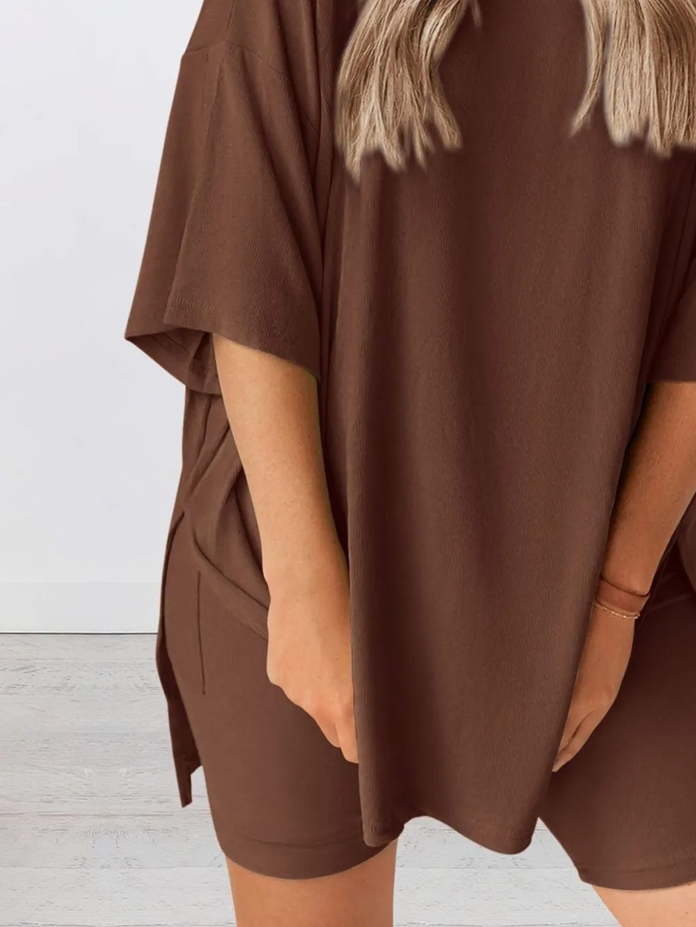 Full Size Oversized Round Neck Top and Shorts Set Plus Size, image 3