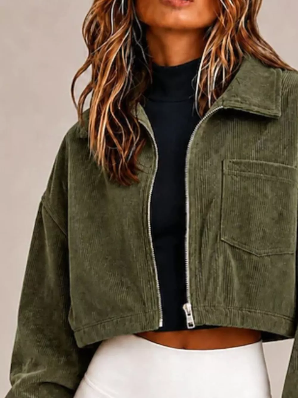 Corduroy Zip Up Cropped Jacket, image 8