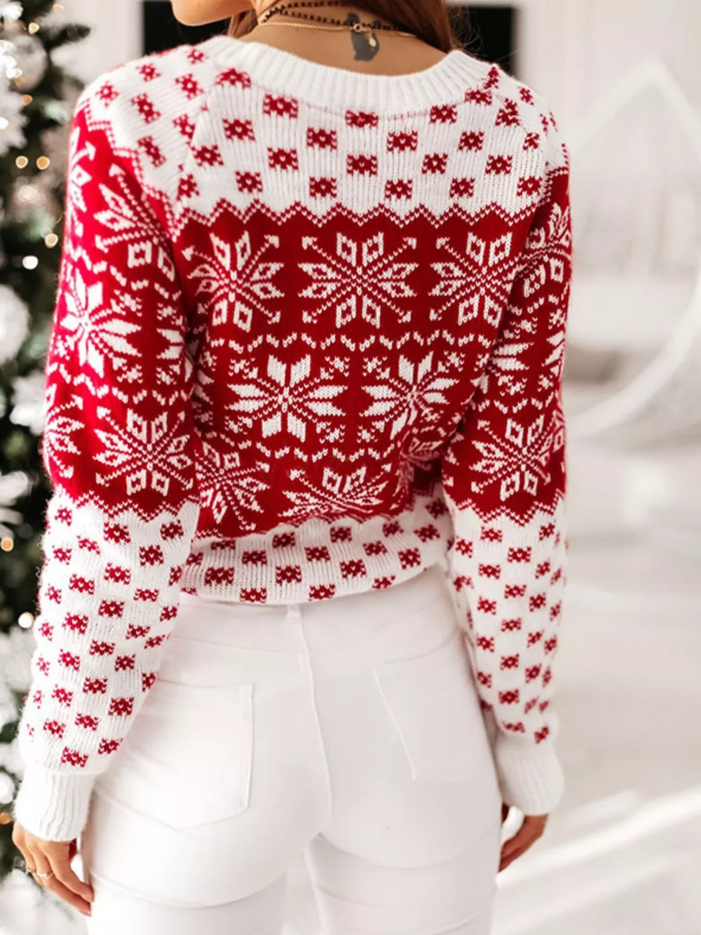 Snowflake Pattern Long Sleeve Sweater, image 16