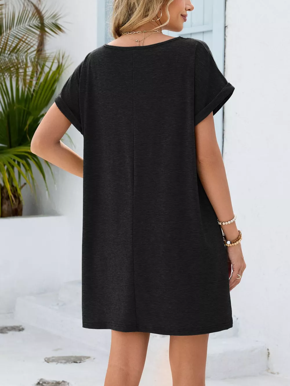Lace Trim Notched Short Sleeve Dress, image 24