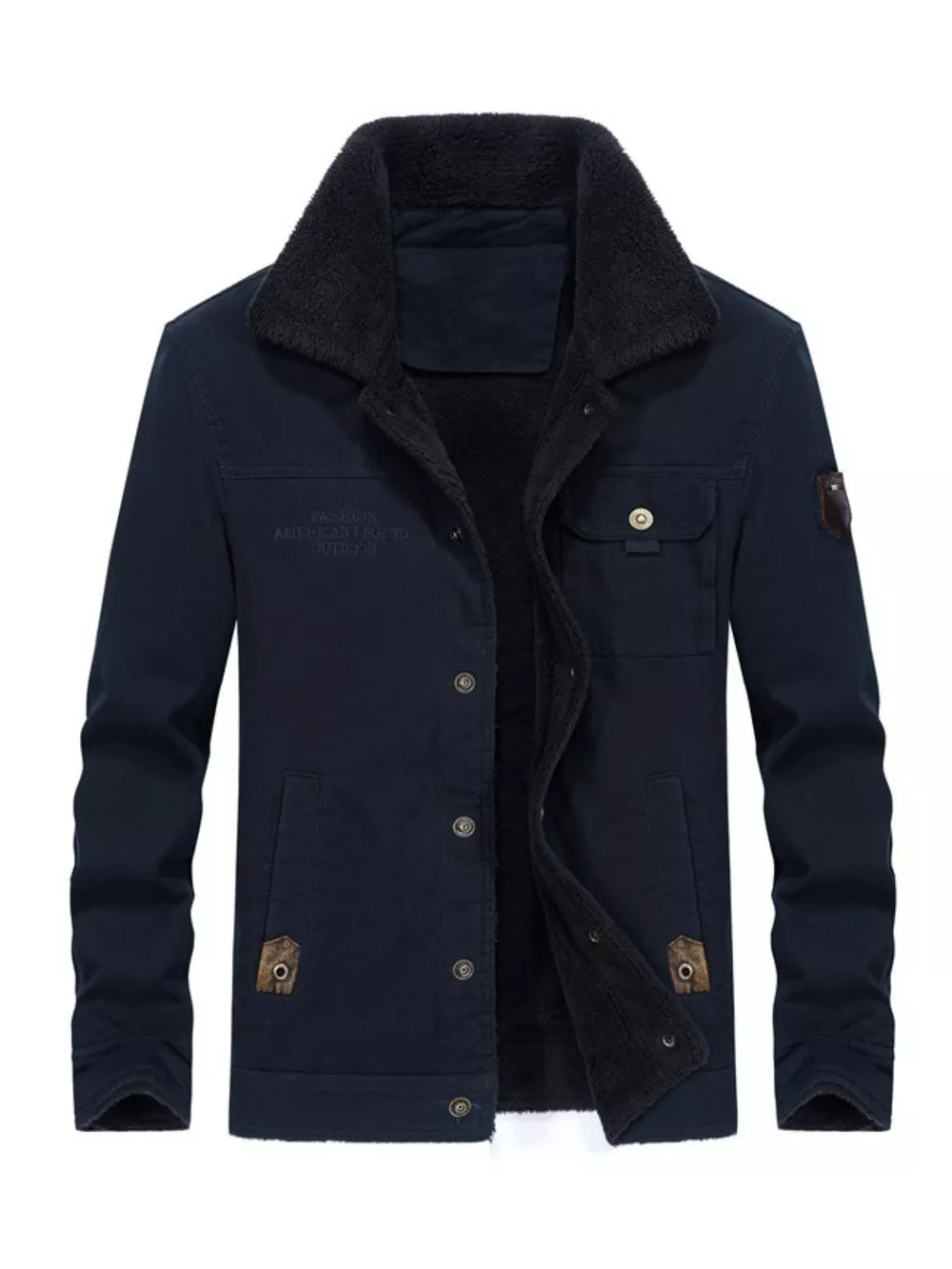 Men's Plus Size Solid Color Sherpa Lined Jacket, image 3