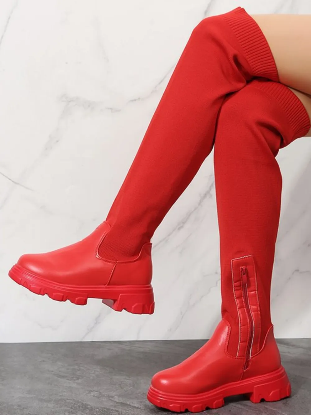 PU Leather Round Toe Platform Boots, image 2