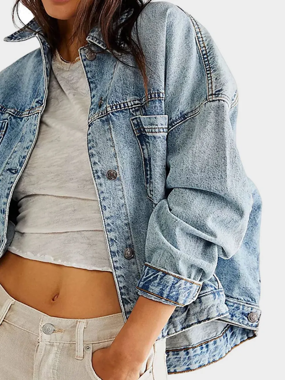 Button Up Long Sleeve Denim Jacket, image 3