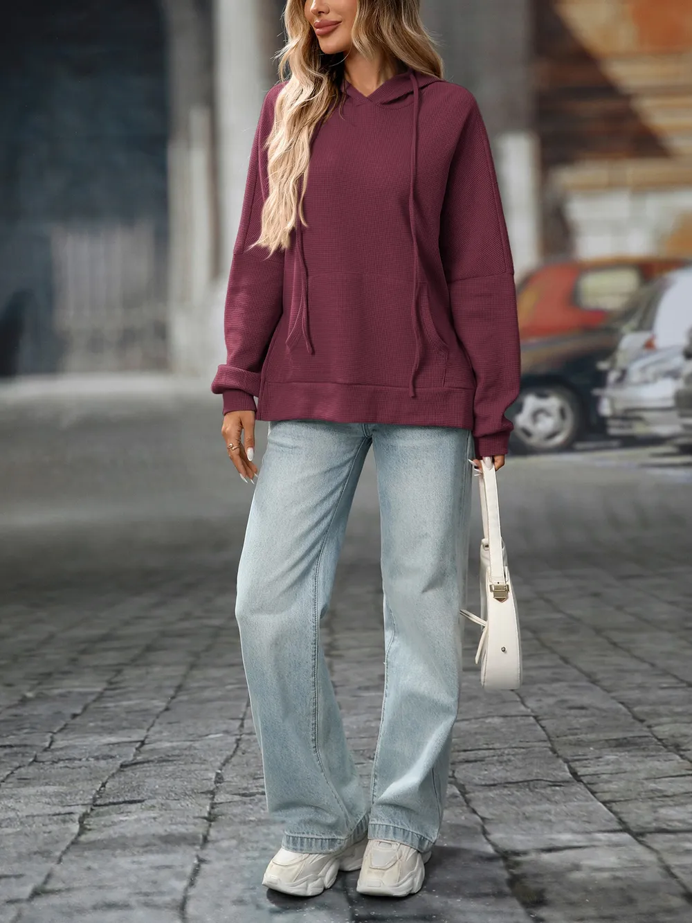 Textured Drawstring Long Sleeve Hoodie, image 15