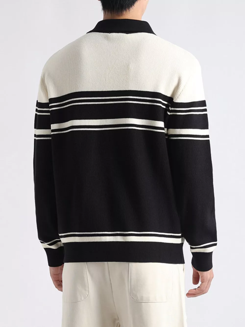 Men's Plus Size Contrast Striped Button-Down Cardigan, image 4
