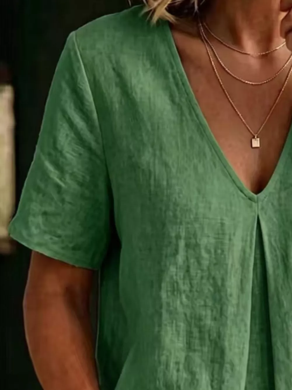 Full Size V-Neck Pleated Short Sleeve Blouse Plus Size, image 11