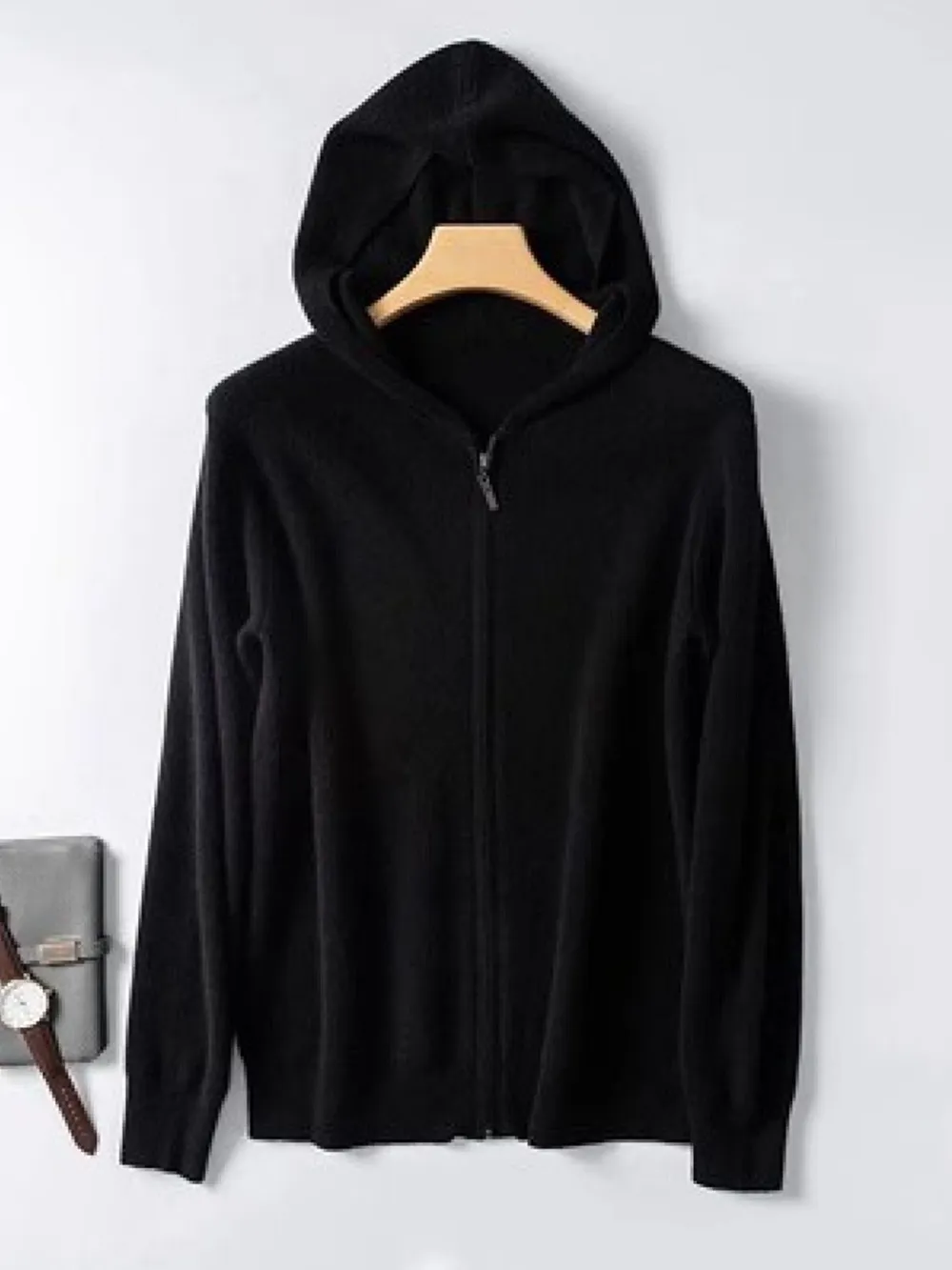 Men's Plus Size Zip-Up Hooded Knit Cardigan