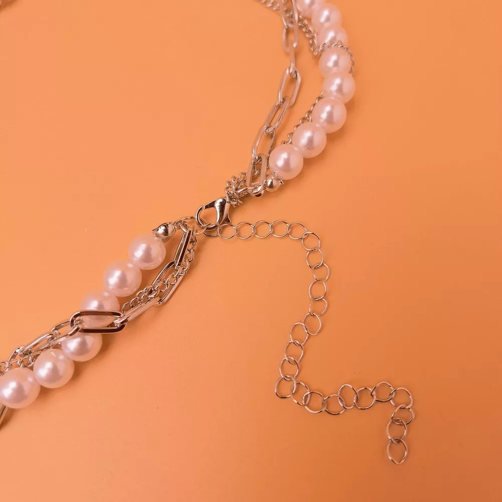 Gothic Pearl Double Layered Necklace with Wing Pendant, image 10