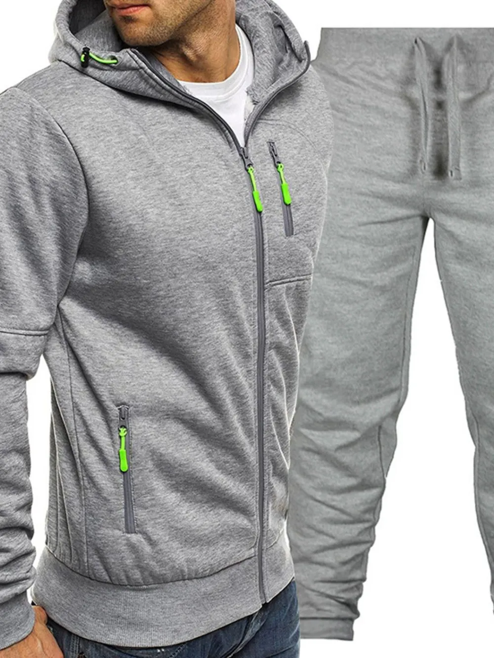 Men's Plus Size Zip Up Hooded Top and Pants Set, image 5