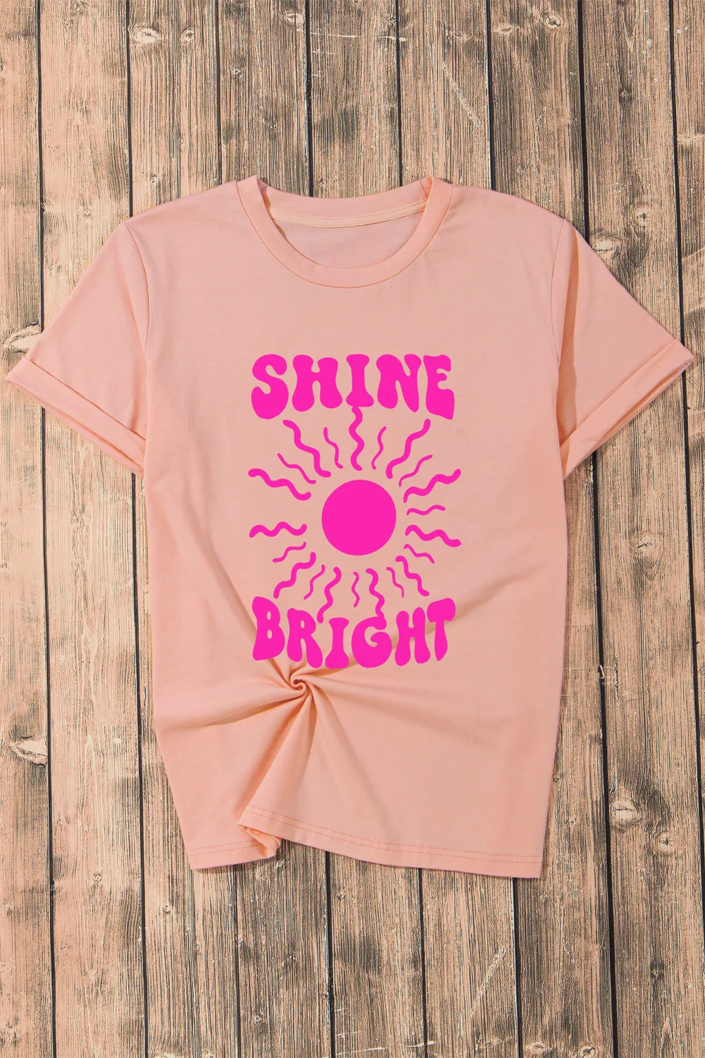 SHINE BRIGHT Round Neck Short Sleeve T-Shirt, image 3
