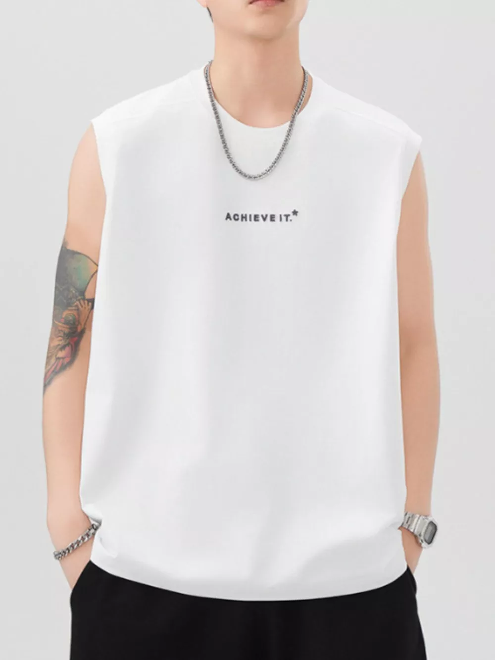 Men's Plus Size Letter Round Neck Tank, image 13