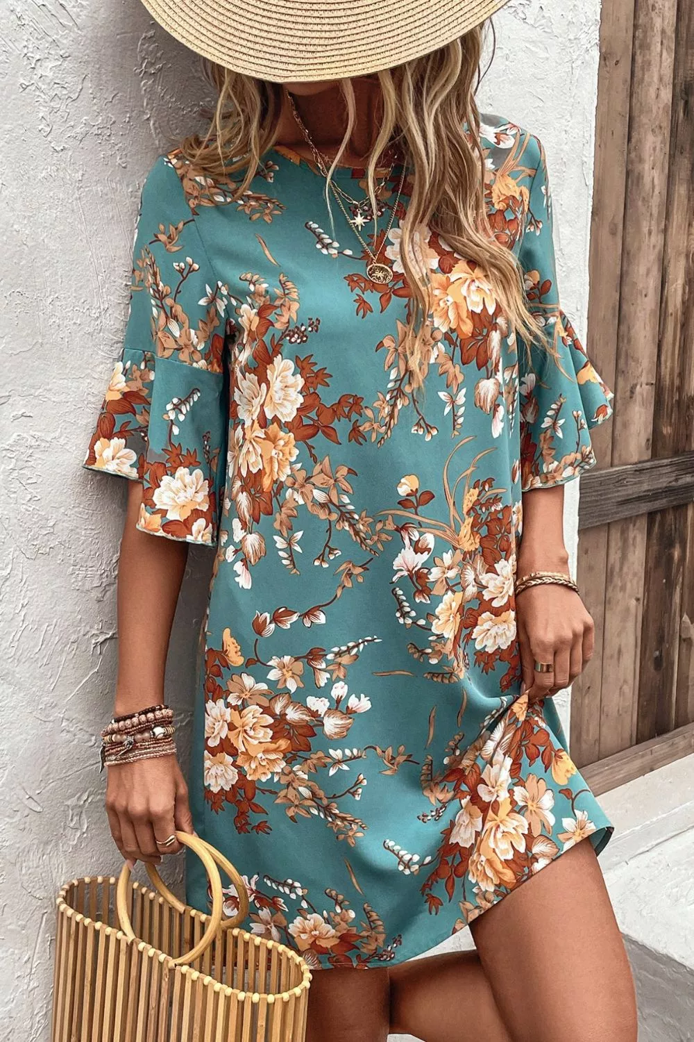Floral Print Flounce Sleeve Casual Dress, image 8