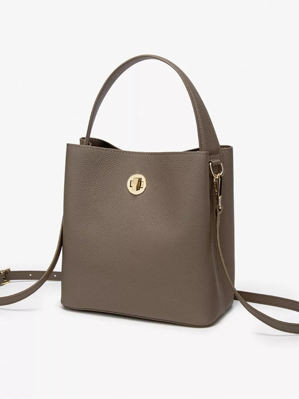 Leather Bucket Crossbody Bag, image 3