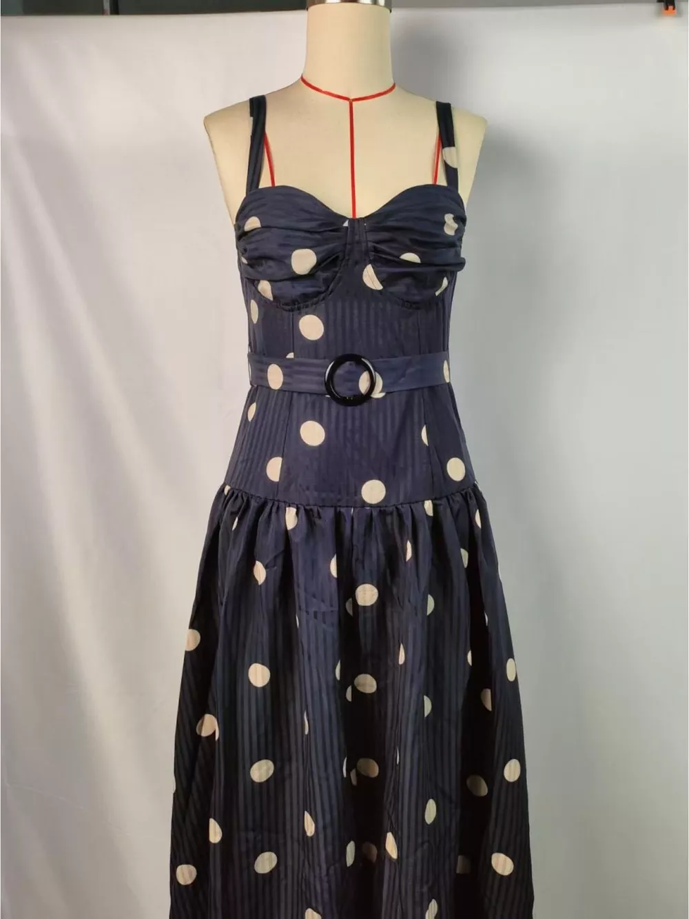 Polka Dot Sweetheart Neck Midi Dress, image 2