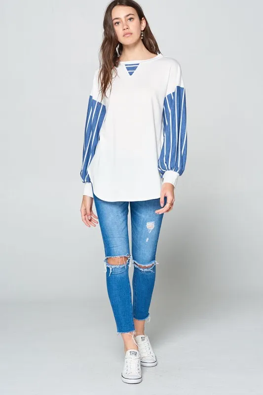 Full Size French Terry Striped Long Sleeve Top, image 3