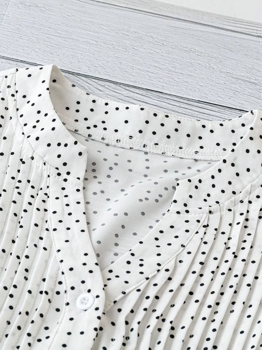 Polka Dot Notched Ruffled Cap Sleeve Blouse, image 12