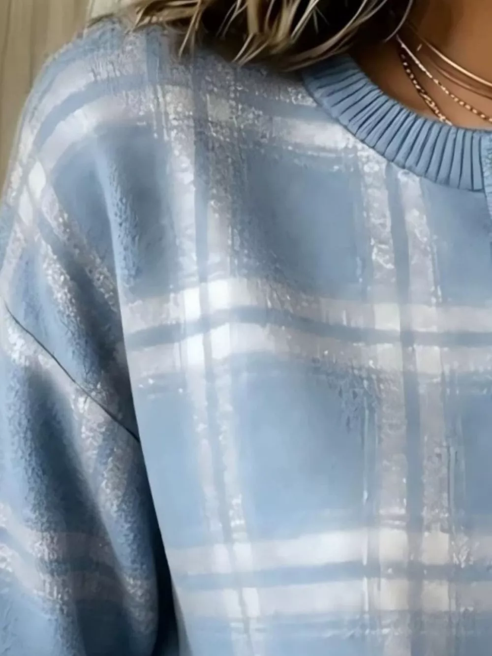 Full Size Plaid Button Detail Long Sleeve Sweatshirt Plus Size, image 7
