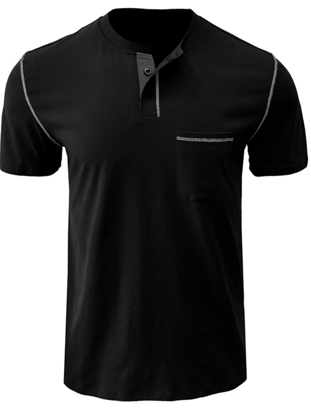 Men's Full Size Casual Henley T-Shirt with Contrast Stitching and Pocket Plus Size, image 7