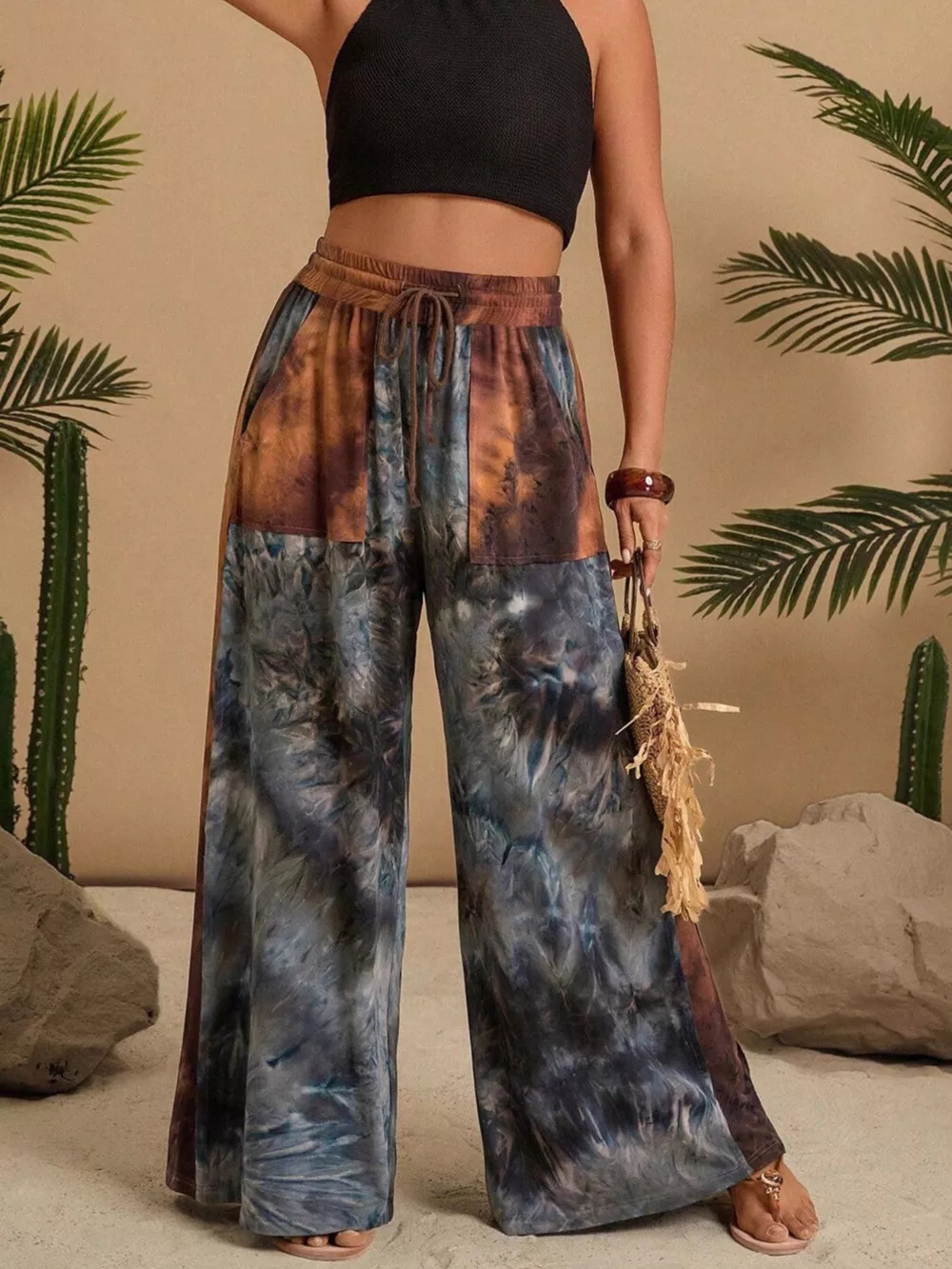 Full Size Tie-Dye Wide Leg Casual Pants Plus Size