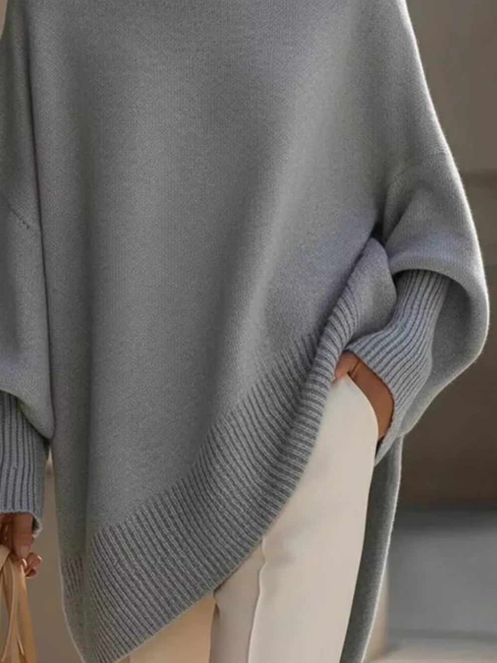 Ribbed Batwing Sleeve Oversized Sweater, image 11