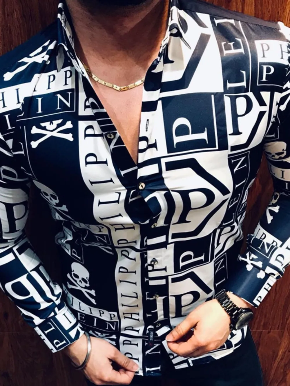 Men's Full Size Contrast Button Up Long Sleeve Shirt Plus Size, image 3